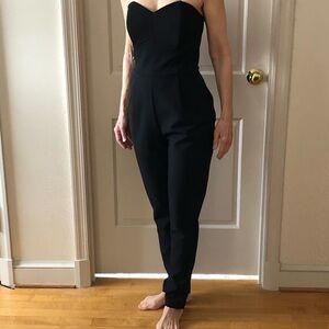 Adelyn Rae Black Strapless Jumpsuit with Sweetheart Neckline